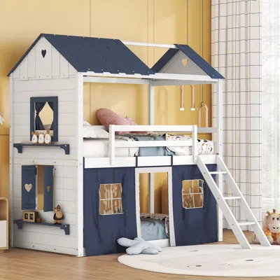 Streamdale Furniture Streamdale Twin Size Bunk Wood House Bed With Elegant Windows