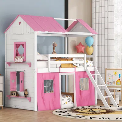 Streamdale Furniture Streamdale Twin Size Bunk Wood House Bed With Elegant Windows