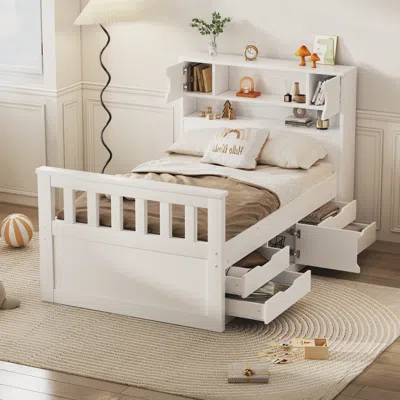 Streamdale Furniture Streamdale Twin Size Captain Platform Bed Frame With Storage Bookcases