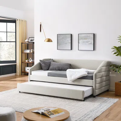 Streamdale Furniture Streamdale Twin Size Daybed With Trundle Upholstered Tufted Sofa Bed In Neutral