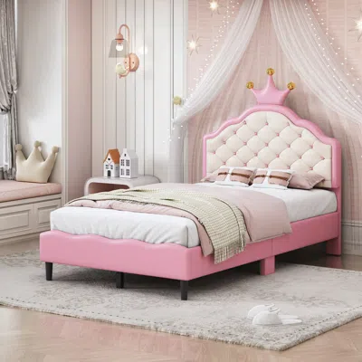 Streamdale Furniture Streamdale Twin Size Fantasy Pu Leather Princess Bed With Tufted Headboard