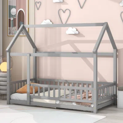 Streamdale Furniture Streamdale Twin Size Floor Wooden Bed With House Roof Frame