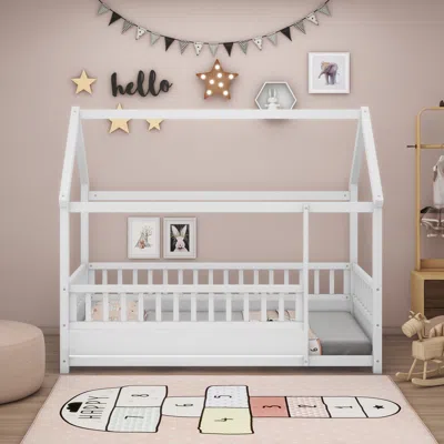 Streamdale Furniture Streamdale Twin Size Floor Wooden Bed With House Roof Frame