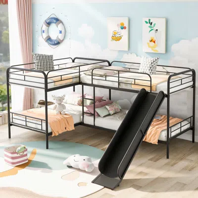 Streamdale Furniture Streamdale Twin Size L-shaped Bunk Bed With Slide And Ladder