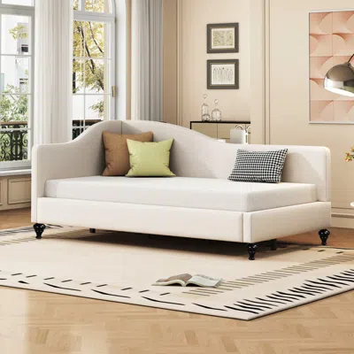 Streamdale Furniture Streamdale Twin Size L-shaped Linen Daybed, With Solid Wood Legs