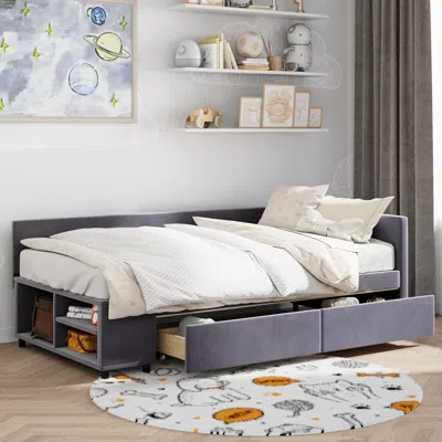 Streamdale Furniture Streamdale Twin-size L-shaped Upholstered Platform Bed With Storage And Drawers