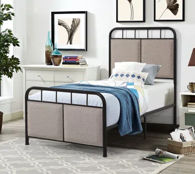 Streamdale Furniture Streamdale Twin Size Linen Upholstered Platform Metal Bed Frame With Fabric