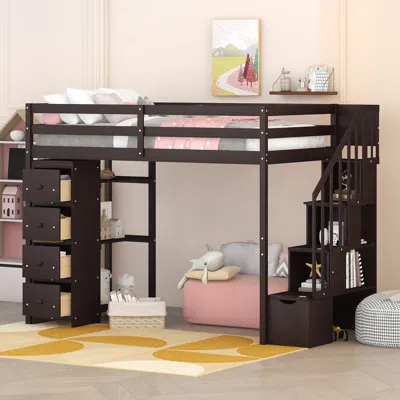 Streamdale Furniture Streamdale Twin Size Loft Bed With Storage Drawers And Stairs