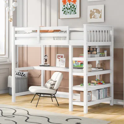 Streamdale Furniture Streamdale Twin Size Loft Bed With Storage Shelves And Under-bed Desk