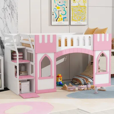 Streamdale Furniture Streamdale Twin Size Loft Bed With Storage Staircase And Window In Pink