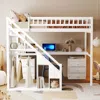 Streamdale Furniture Streamdale Twin Size Loft Bed With Two Chest Of Drawers, Desk And Light Strip, Gray In White