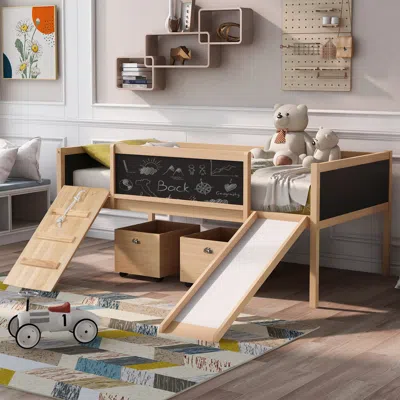 Streamdale Furniture Streamdale Twin Size Loft Bed Wood Bed With Two Storage Boxes