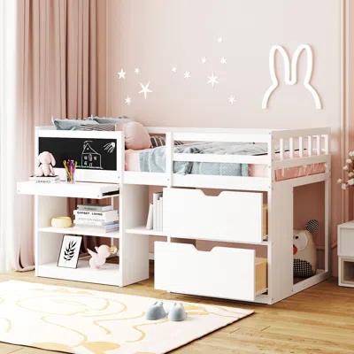 Streamdale Furniture Streamdale Twin Size Low Loft Bed With Rolling Desk