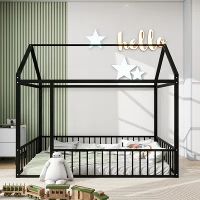 Streamdale Furniture Streamdale Twin Size Metal Bed House Bed Frame With Fence