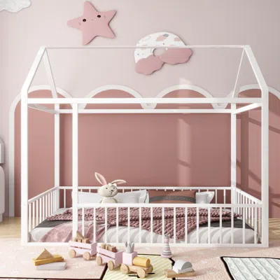 Streamdale Furniture Streamdale Twin Size Metal Bed House Bed Frame With Fence