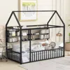 Streamdale Furniture Streamdale Twin Size Metal Bed House Bed Frame With Fence And Shelves