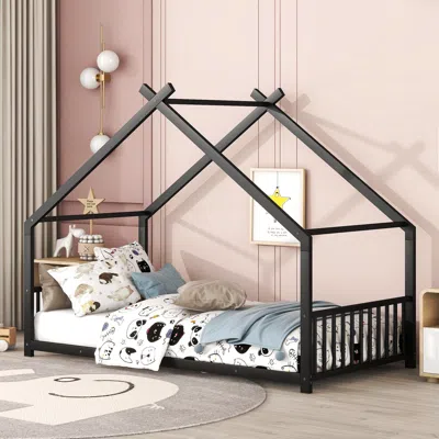 Streamdale Furniture Streamdale Twin Size Metal House Bed, Black