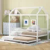 Streamdale Furniture Streamdale Twin Size Metal House Bed With Fence, With Trundle