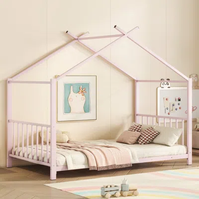 Streamdale Furniture Streamdale Twin Size Metal House Platform Bed, Pink