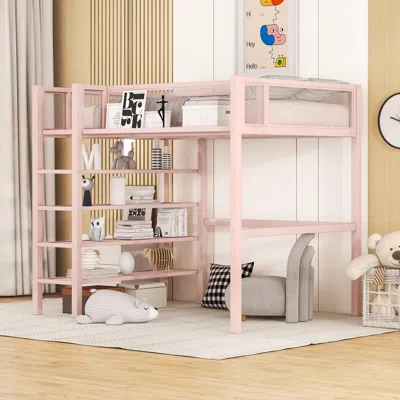 Streamdale Furniture Streamdale Twin Size Metal Loft Bed With 4 Tier Shelves And Storage