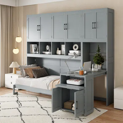 Streamdale Furniture Streamdale Twin Size Murphy Bed Wall Bed With Closet, Drawers & Desk