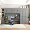 Streamdale Furniture Streamdale Twin Size Murphy Bed Wall Bed With Wardrobe, Cabinet And Desk, Gray In Gray