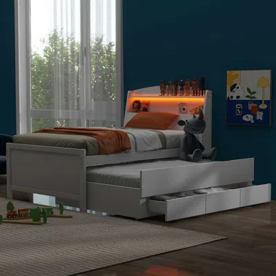 Streamdale Furniture Streamdale Twin Size Platform Bed With Storage Led Headboard