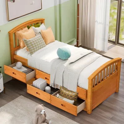 Streamdale Furniture Streamdale Twin Size Platform Storage Bed Solid Wood Bed With 6 Drawers
