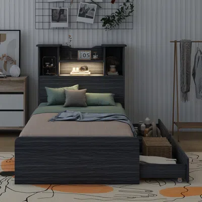 Streamdale Furniture Streamdale Twin Size Storage Platform Bed Frame With 4 Open Storage Shelves