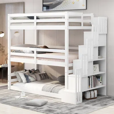 Streamdale Furniture Streamdale Twin Size Triple Bunk Bed With Storage Staircase