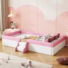 Streamdale Furniture Streamdale Twin Size Upholstered Daybed Frame With Fence And Stairs,(pink+white) In Pink