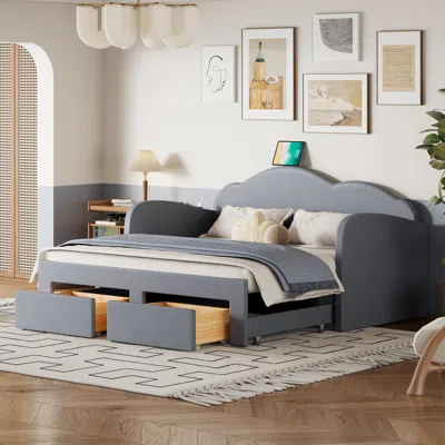 Streamdale Furniture Streamdale Twin Size Upholstered Daybed With Cloud Shaped Backrest
