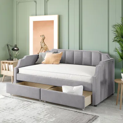 Streamdale Furniture Streamdale Twin Size Upholstered Daybed With Drawers In Gray