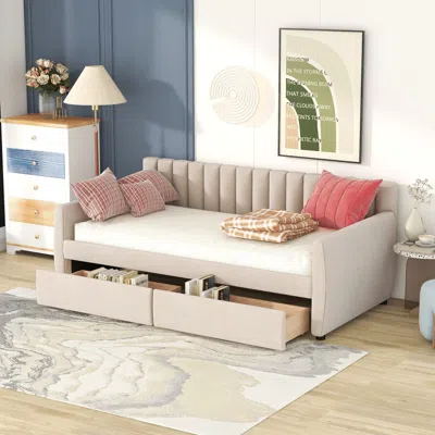Streamdale Furniture Streamdale Twin Size Upholstered Daybed With Drawers In Neutral