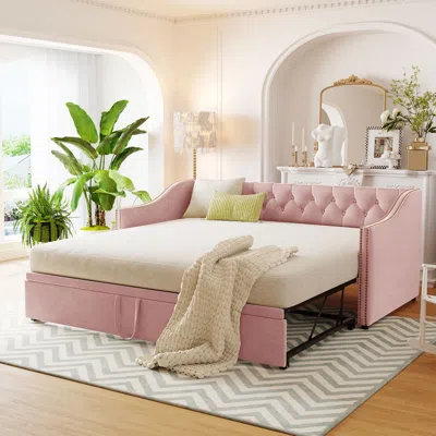 Streamdale Furniture Streamdale Twin Size Upholstered Daybed With Pop Up Trundle In Pink