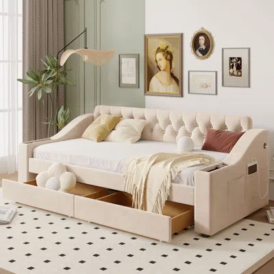 Streamdale Furniture Streamdale Twin Size Upholstered Daybed With Storage Armrests And Usb Port