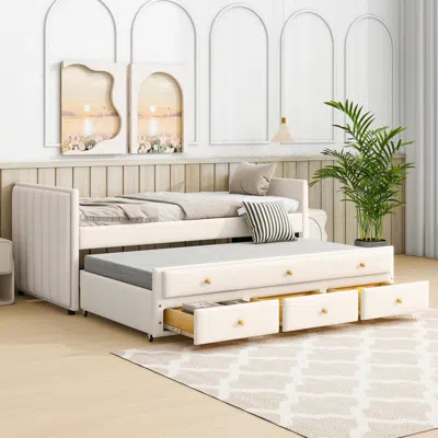 Streamdale Furniture Streamdale Twin Size Upholstered Daybed With Twin Size Trundle And Drawers