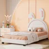 Streamdale Furniture Streamdale Twin Size Upholstered Leather Platform Bed With Rabbit Ornament