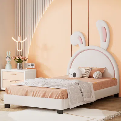 Streamdale Furniture Streamdale Twin Size Upholstered Leather Platform Bed With Rabbit Ornament
