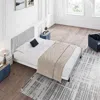 Streamdale Furniture Streamdale Twin Size Upholstered Platform Bed Frame With Modern Button Tufted Linen Fabric Headboard