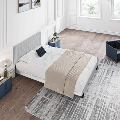 Streamdale Furniture Streamdale Twin Size Upholstered Platform Bed Frame With Modern Button Tufted Linen Fabric Headboard