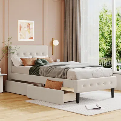 Streamdale Furniture Streamdale Twin Size Upholstered Platform Bed With 2 Drawers