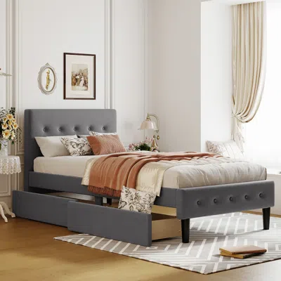 Streamdale Furniture Streamdale Twin Size Upholstered Platform Bed With 2 Drawers