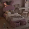 Streamdale Furniture Streamdale Twin Size Upholstered Platform Bed With Cartoon Ears Shaped Headboard And Light