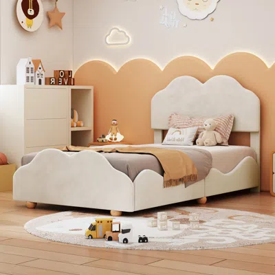 Streamdale Furniture Streamdale Twin Size Upholstered Platform Bed With Cloud Shaped Bed Board