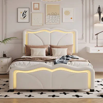 Streamdale Furniture Streamdale Twin Size Upholstered Platform Bed With Curve Shaped And Height-adjustbale Headboard