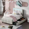 Streamdale Furniture Streamdale Twin Size Upholstered Platform Bed With Led Frame And 2 Drawers