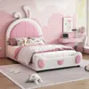 Streamdale Furniture Streamdale Twin Size Upholstered Platform Bed With Ribbit Shaped Headboard