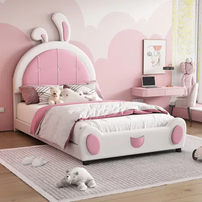 Streamdale Furniture Streamdale Twin Size Upholstered Platform Bed With Ribbit Shaped Headboard