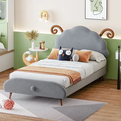 Streamdale Furniture Streamdale Twin Size Upholstered Platform Bed With Sheep-shaped Headboard
